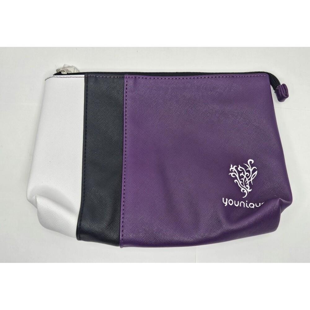 Younique Color Block Makeup Bag Clutch New Purple Black White